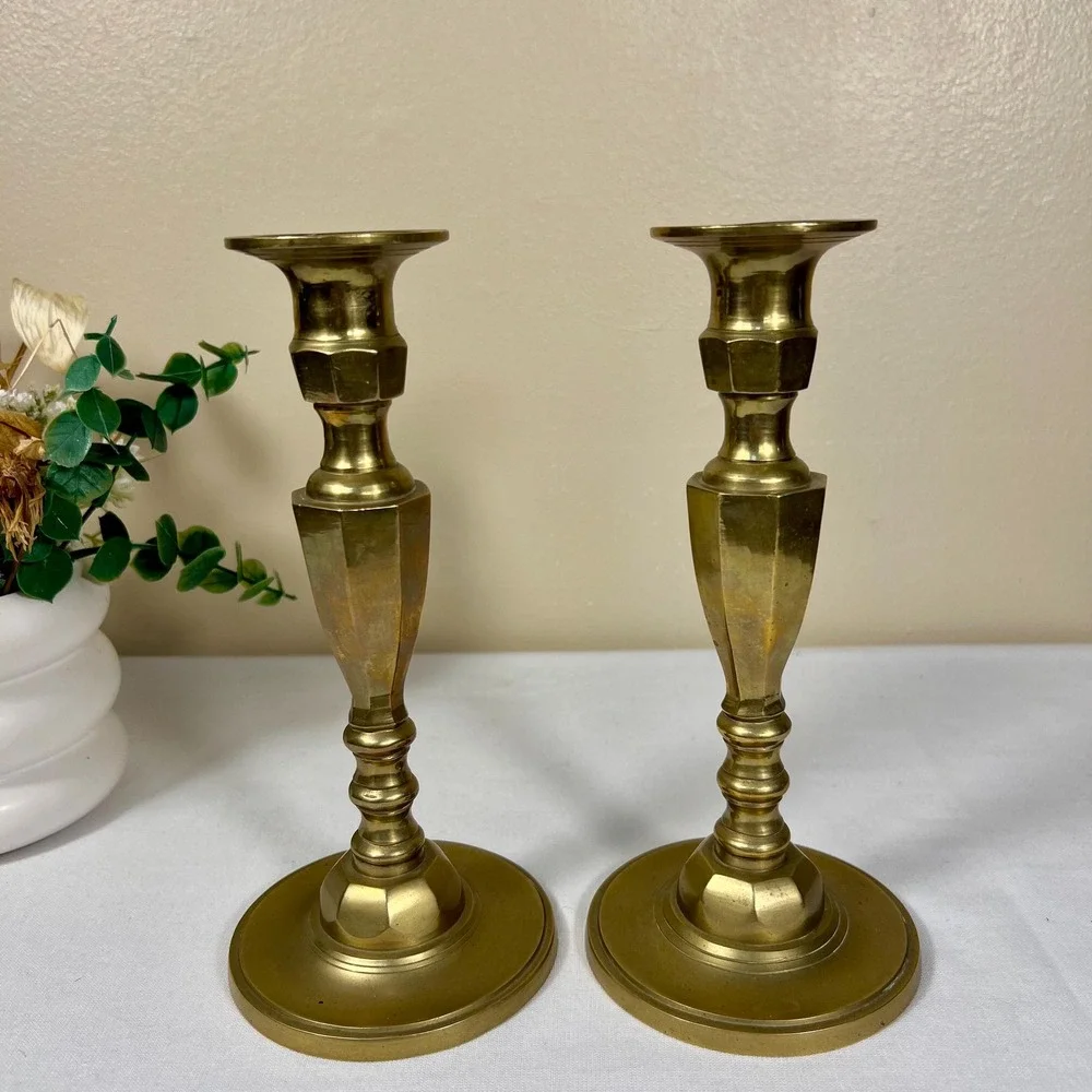 Vintage Brass Gold Candlestick Holders | Set of 2